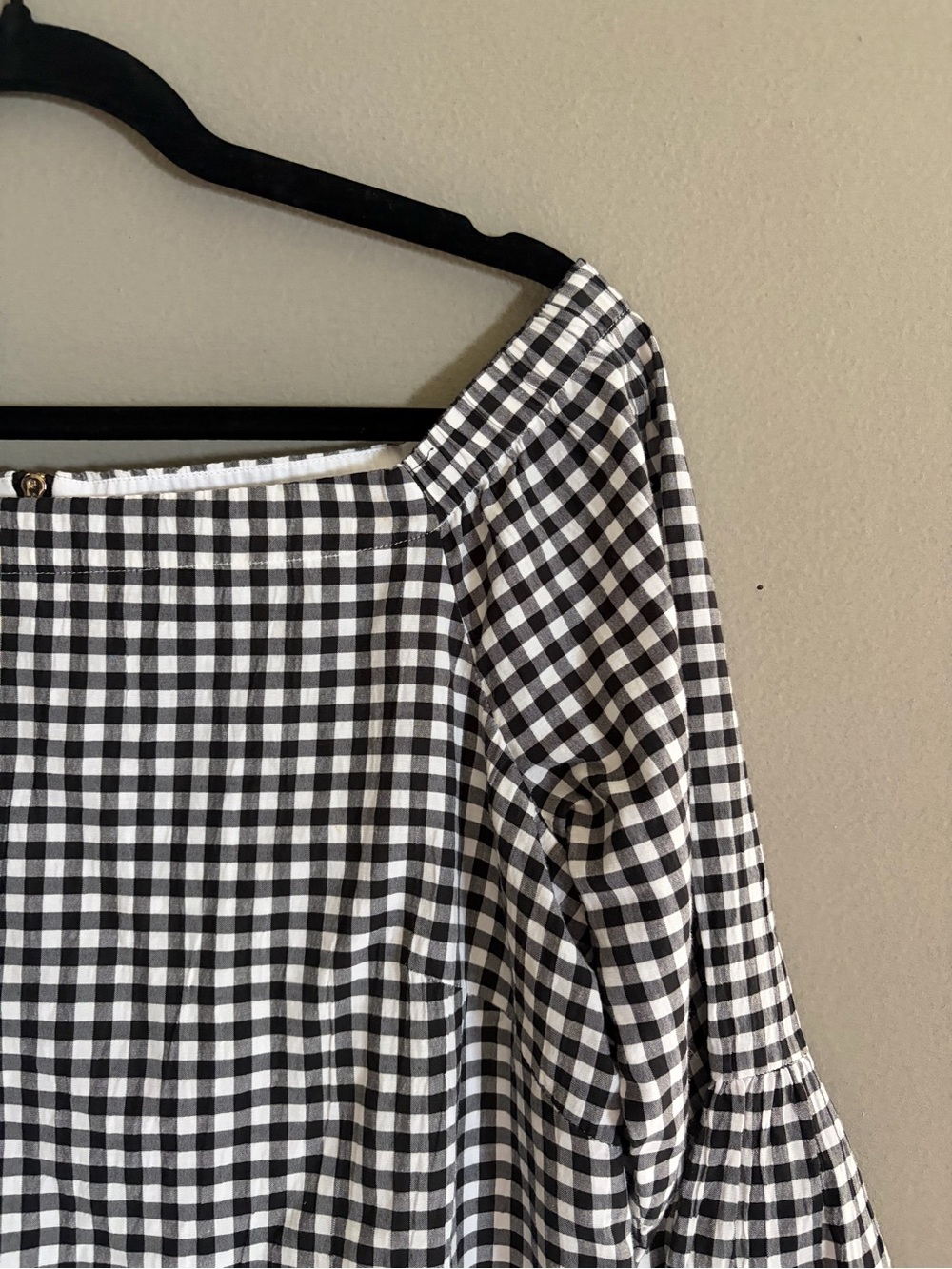 WHBM Blouse White House Black Market Gingham Square Neck Bell Sleeve Cottagecore - Picture 5 of 14